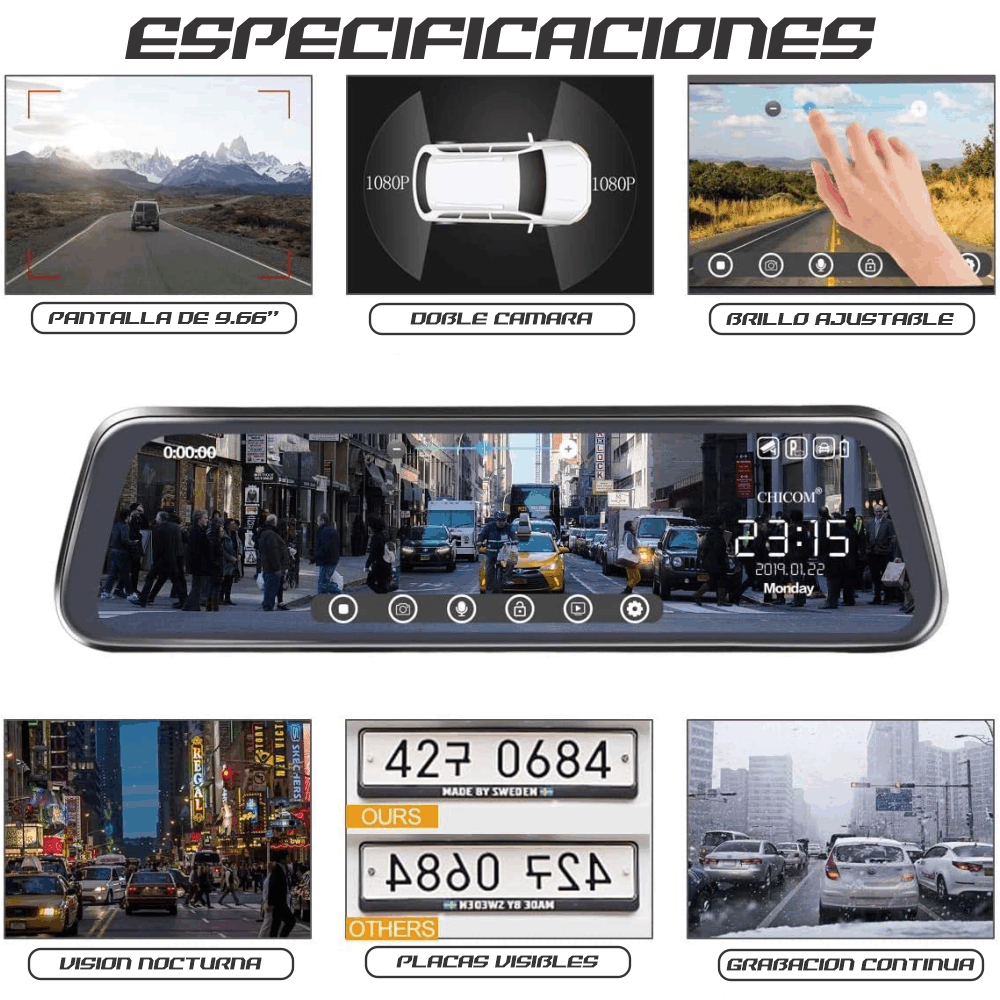 Espejo Retrovisor Con Camara Táctil Dual - Imagen 3